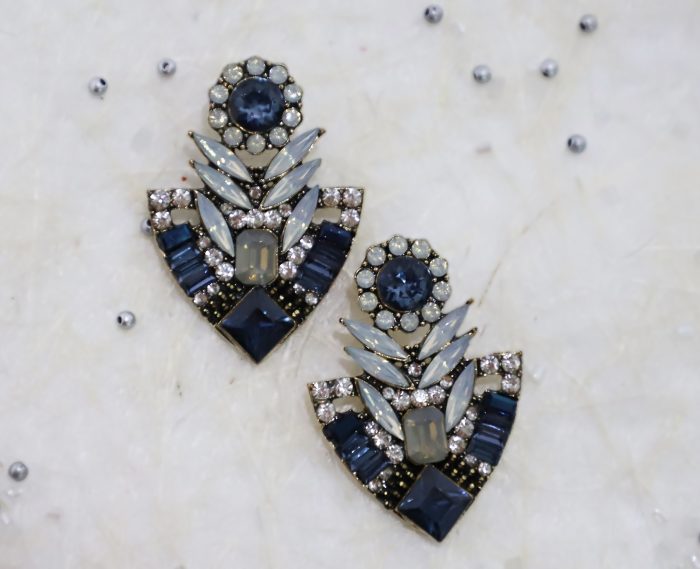 Vintage Glam Gold, blue & Black Crystal Earrings