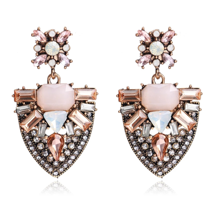 Gilded Bloom Crystal Embellished Shield Earrings