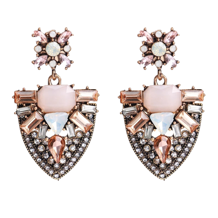 Gilded Bloom Crystal Embellished Shield Earrings - Image 6