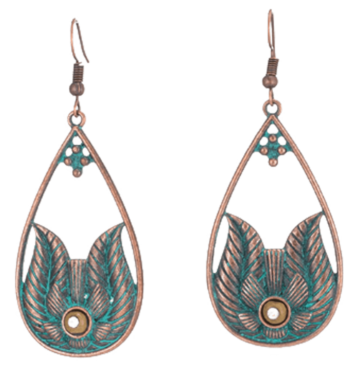 Rustic Feather Teardrop Earrings – Vintage Elegance with Boho Charm - Image 2