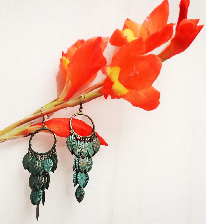 Bohemian Cascade Leaf Dangle Earrings – Antique Patina Finish - Image 2