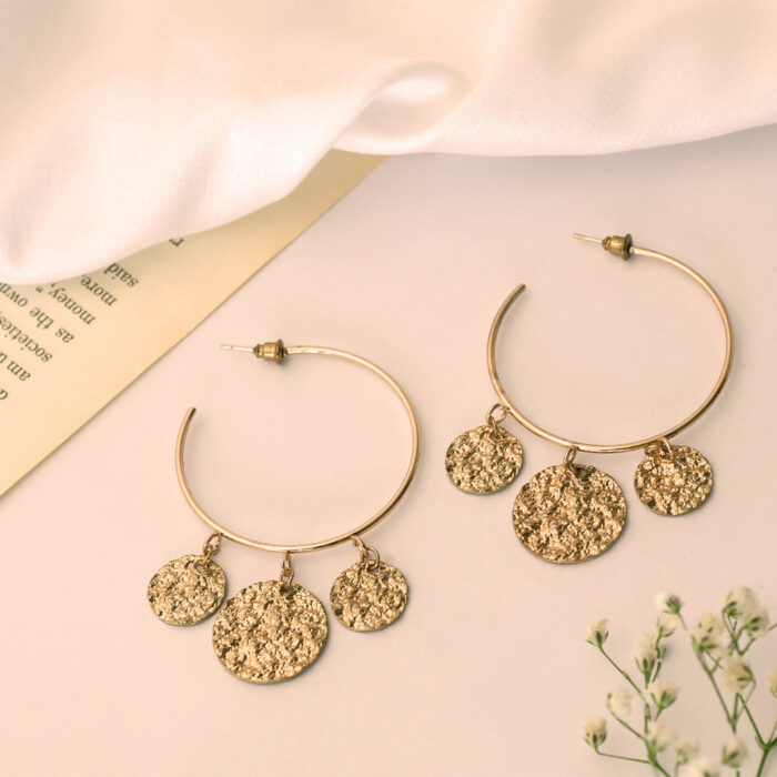 Golden Charm Textured Hoop Earrings – Effortless Elegance - Image 4