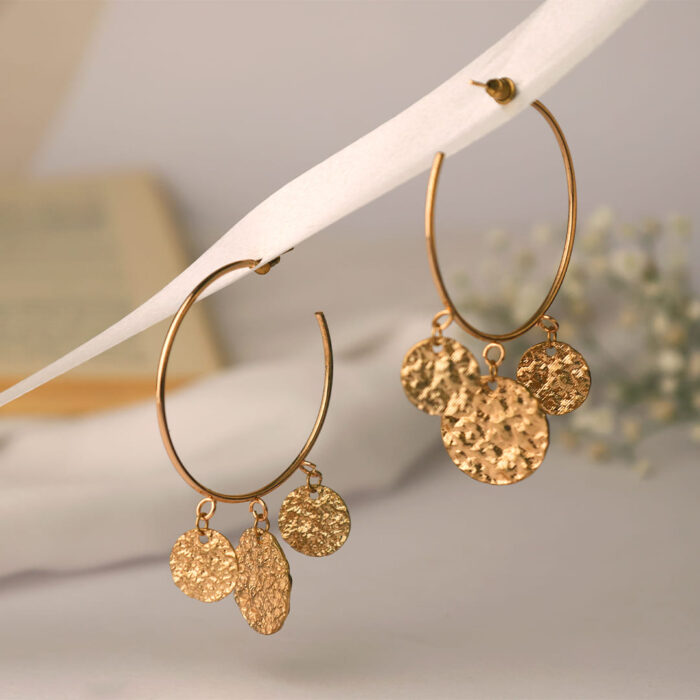 Golden Charm Textured Hoop Earrings – Effortless Elegance