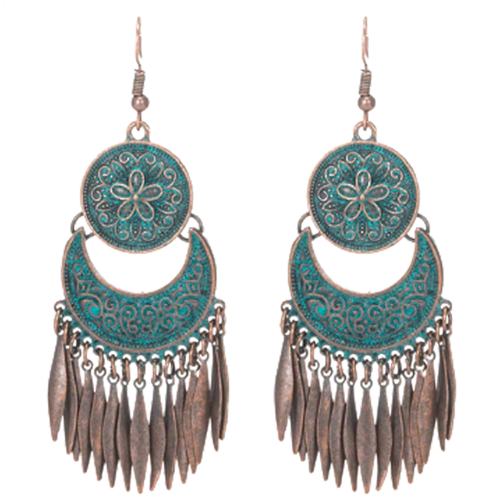 Enchanted Boho Green Patina Earrings – Vintage Tribal Elegance - Image 3