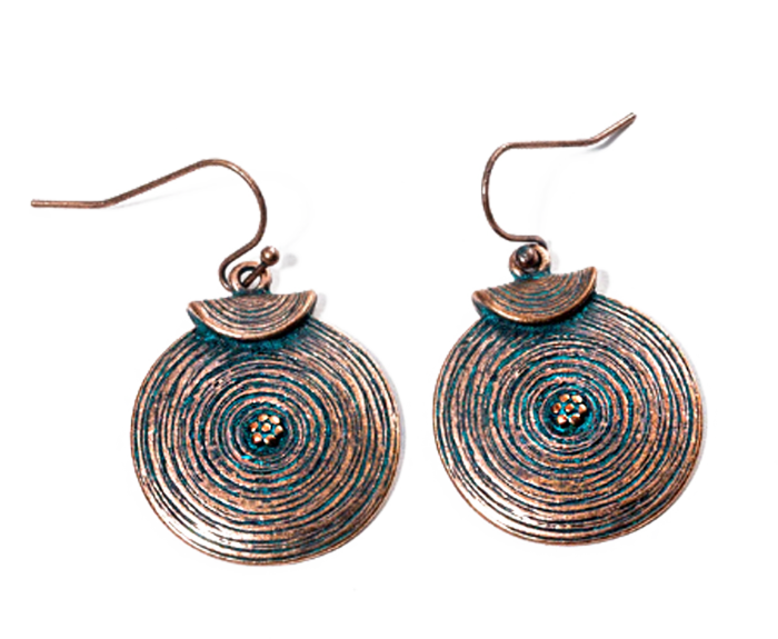 Rustic Spiral Boho Earrings – Antique Green Patina Finish - Image 2