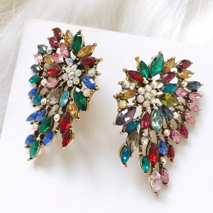 Radiant Bloom Multi-Color Crystal Statement Earrings