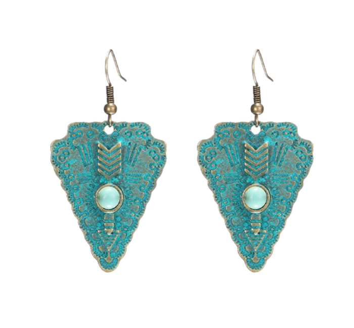 Boho Turquoise Tribal Arrowhead Earrings – Vintage Chic Statement - Image 4