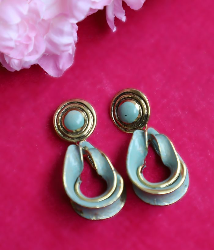 Aqua Swirl Vintage Enamel Statement Earrings - Image 8