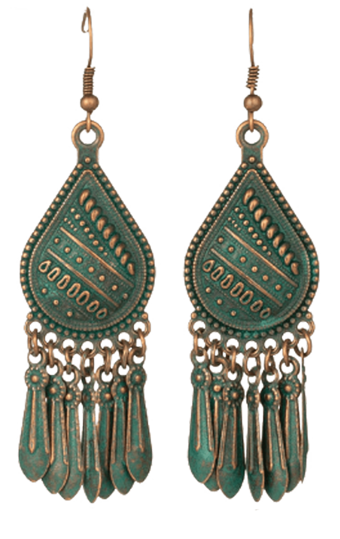 Rustic Teardrop Boho Earrings – Vintage Patina Charm with Ethnic Fringe - Image 4