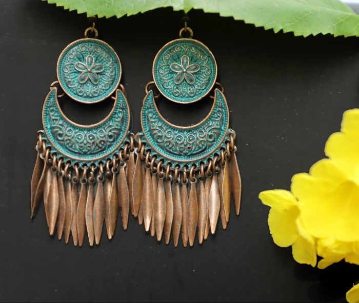 Enchanted Boho Green Patina Earrings – Vintage Tribal Elegance - Image 4