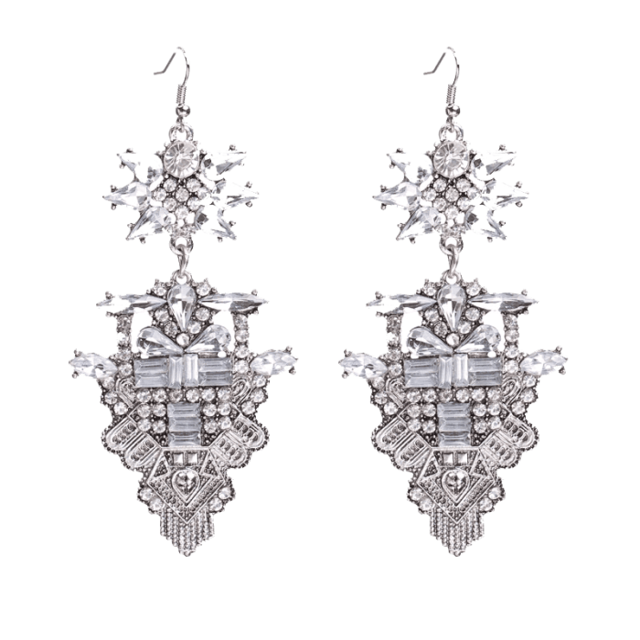 Silver Royale Statement Crystal Drop Earrings - Image 4