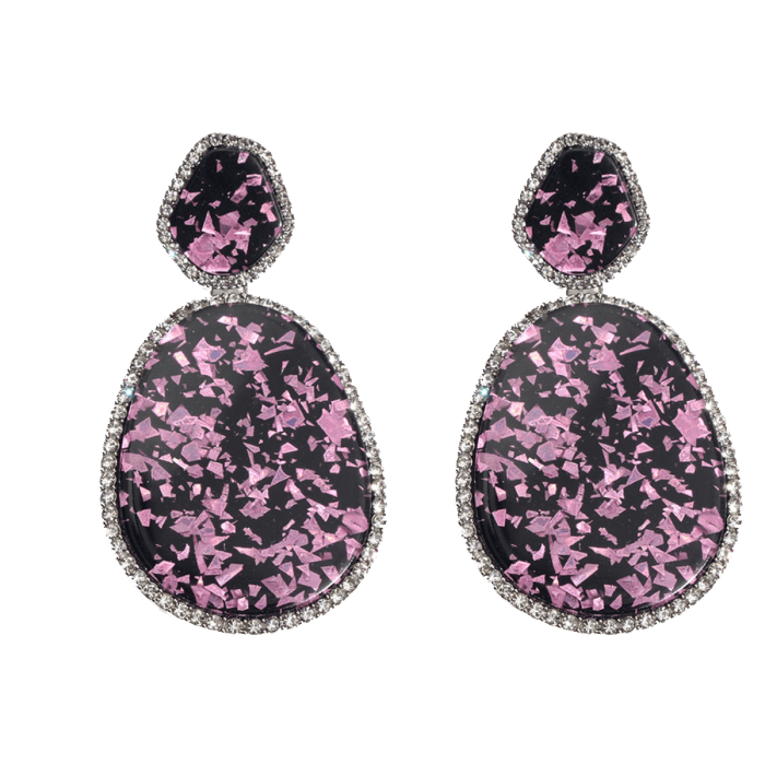 Midnight Sparkle Statement Earrings – Black & Pink Glitter Glam - Image 2