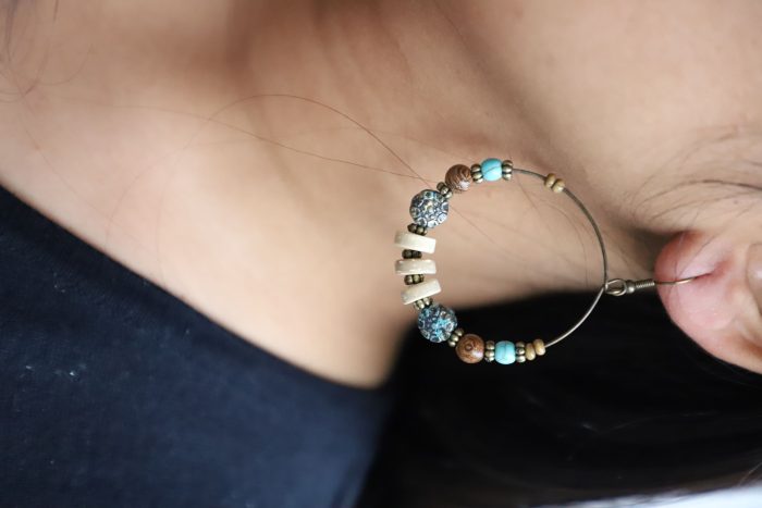 Boho Chic Beaded Hoop Earrings – Earthy Elegance with Turquoise Accents - Image 4