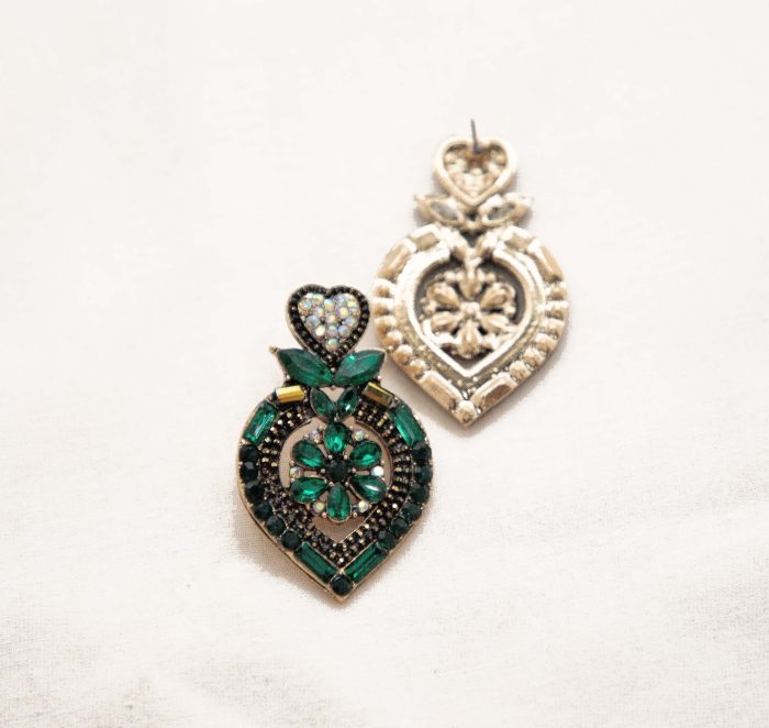 Emerald Enchantment Statement Earrings – Vintage Floral Luxury - Image 3