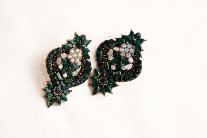 Regal Emerald Bloom Earrings – Vintage Statement Crystal Studs - Image 4