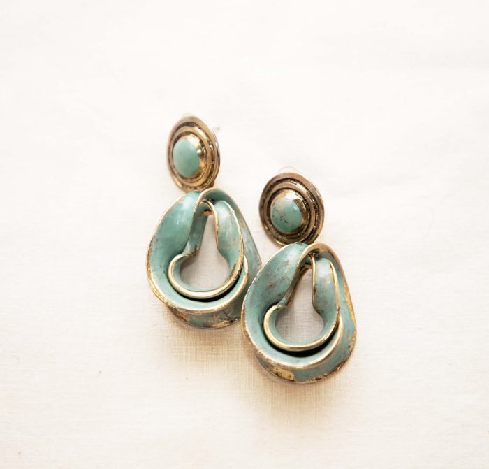 Aqua Swirl Vintage Enamel Statement Earrings - Image 5