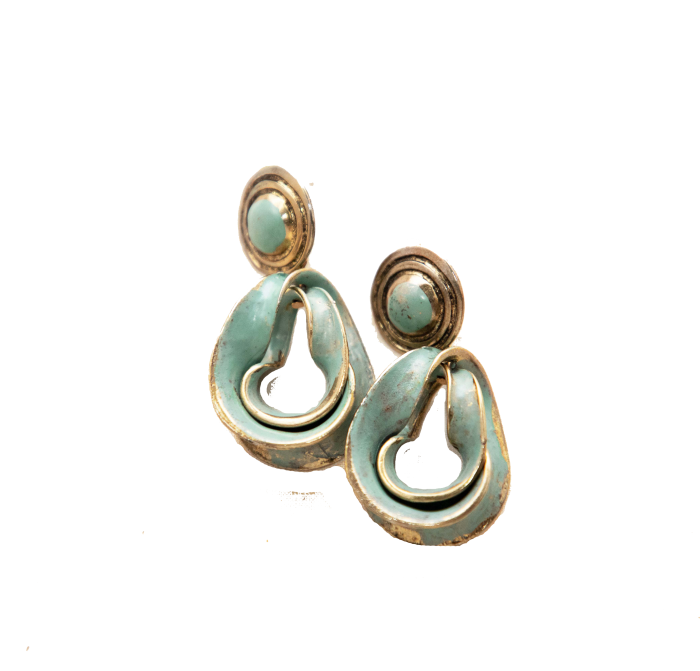 Aqua Swirl Vintage Enamel Statement Earrings - Image 6