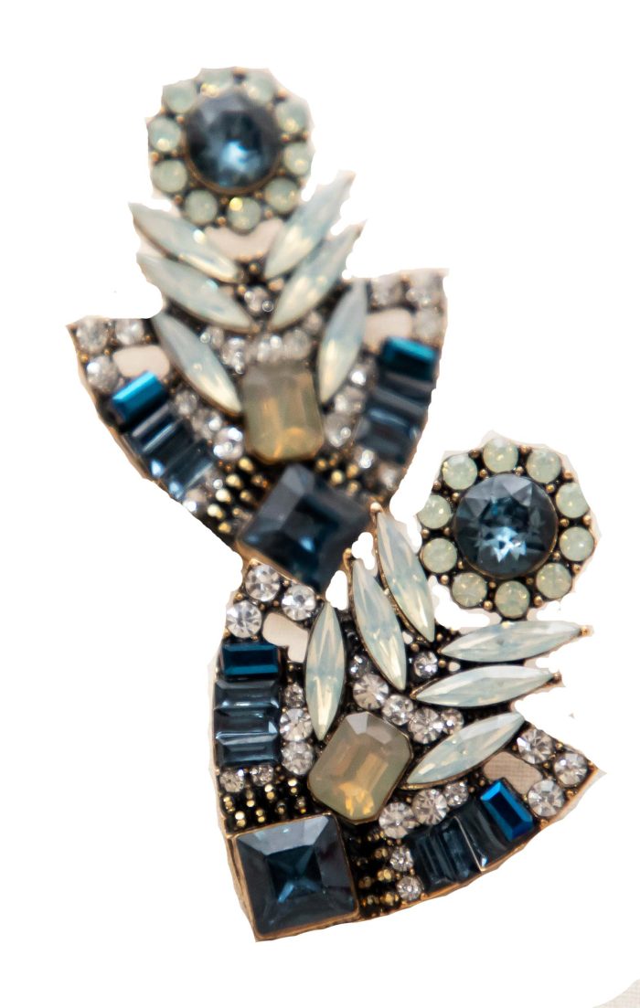 Vintage Glam Gold, blue & Black Crystal Earrings - Image 3