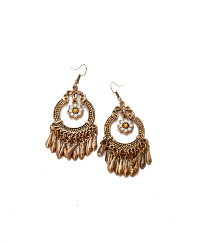 Vintage Bohemian Chandelier Earrings – Floral Charm & Feather Fringe - Image 3