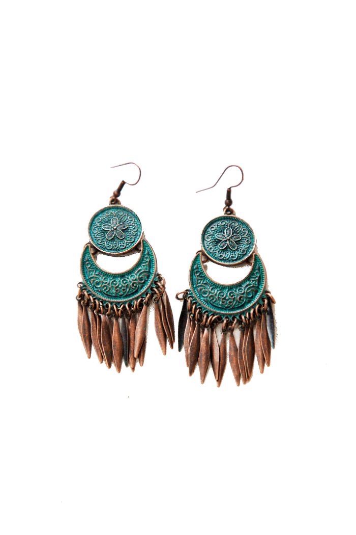 Enchanted Boho Green Patina Earrings – Vintage Tribal Elegance