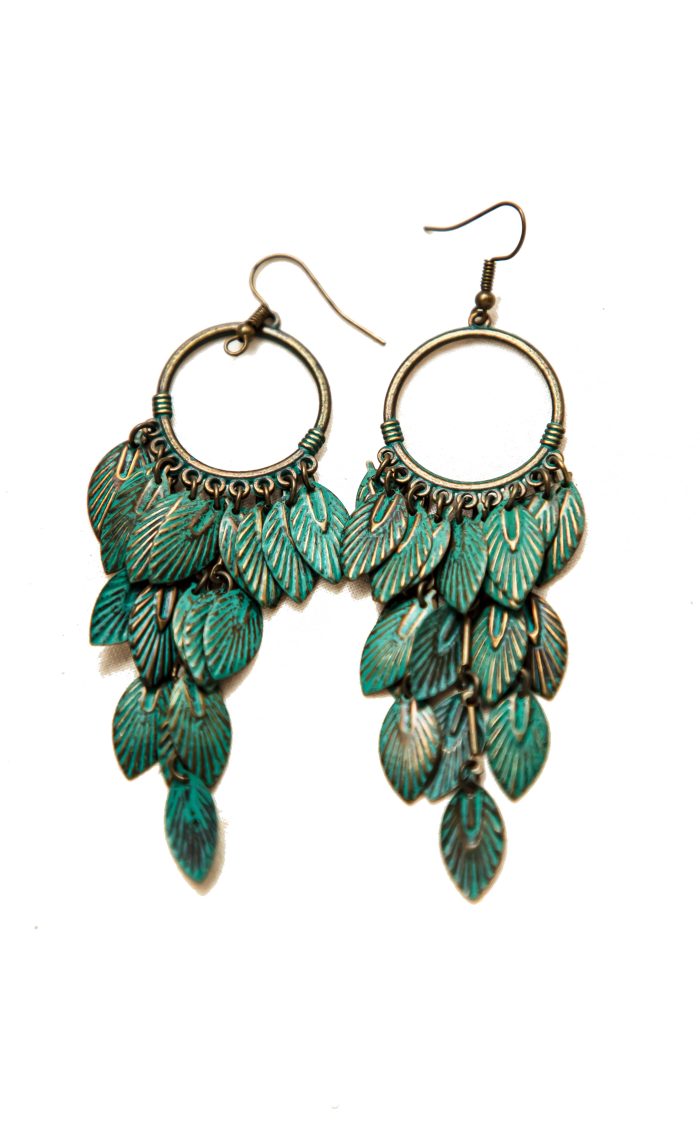 Bohemian Cascade Leaf Dangle Earrings – Antique Patina Finish - Image 3