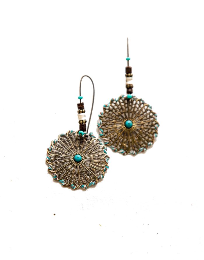 Bohemian Sunburst Mandala Earrings – Vintage Charm with a Touch of Turquoise - Image 2