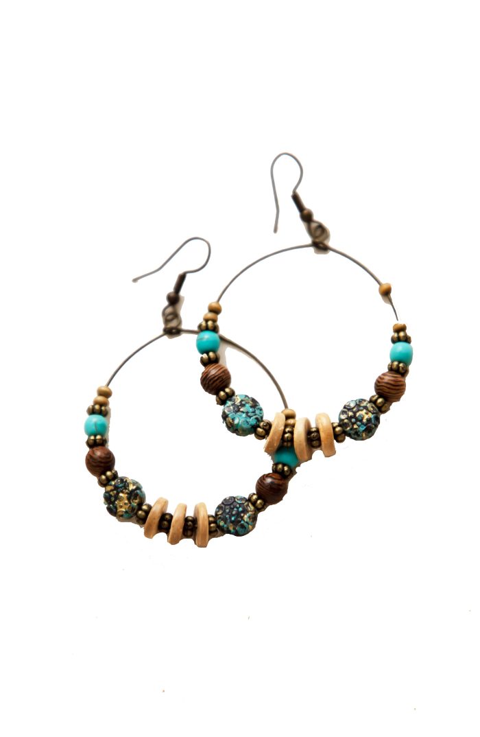 Boho Chic Beaded Hoop Earrings – Earthy Elegance with Turquoise Accents