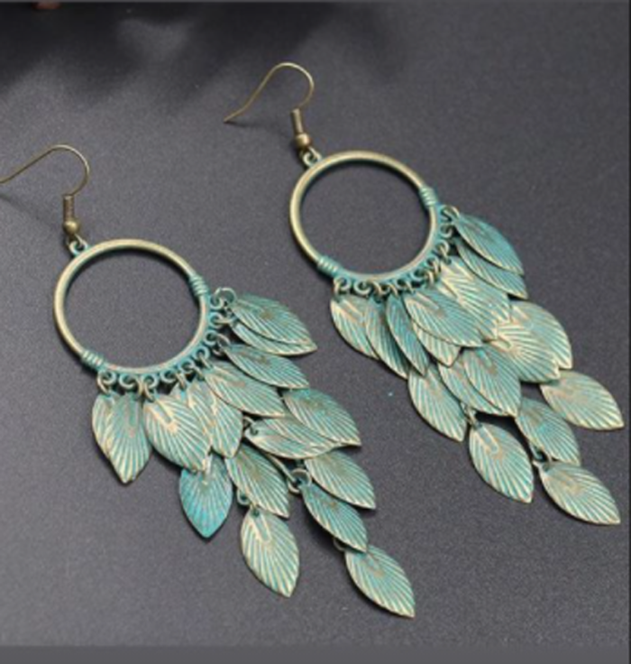 Bohemian Cascade Leaf Dangle Earrings – Antique Patina Finish - Image 4