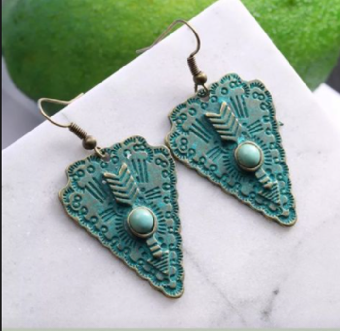 Boho Turquoise Tribal Arrowhead Earrings – Vintage Chic Statement - Image 3