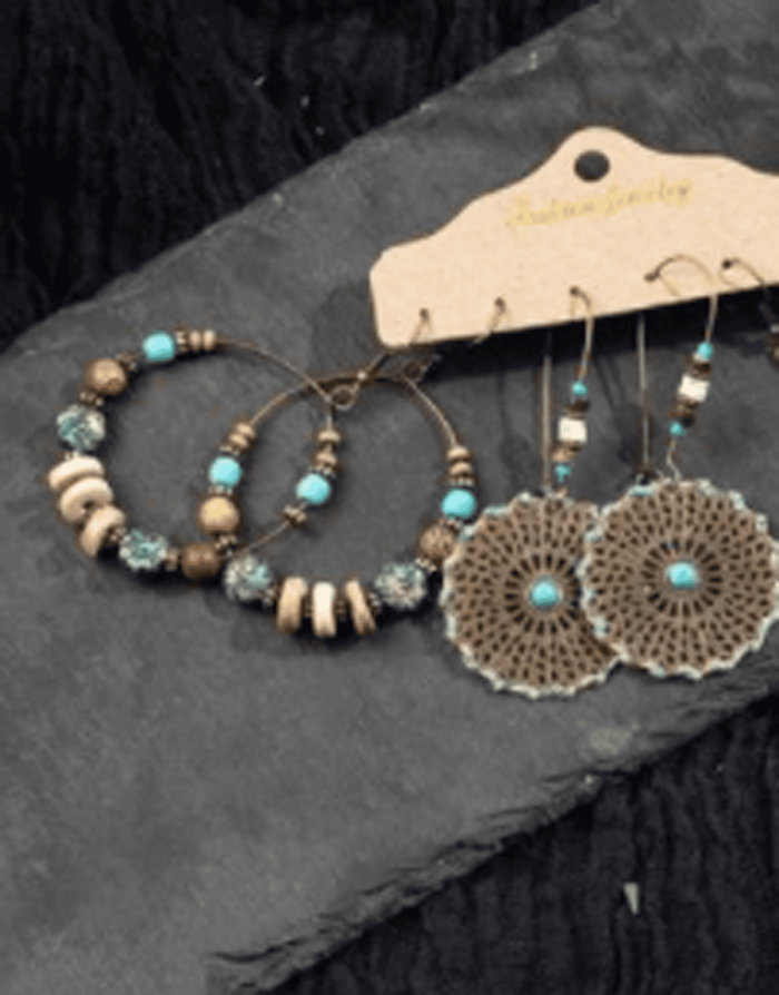 Bohemian Sunburst Mandala Earrings – Vintage Charm with a Touch of Turquoise - Image 5