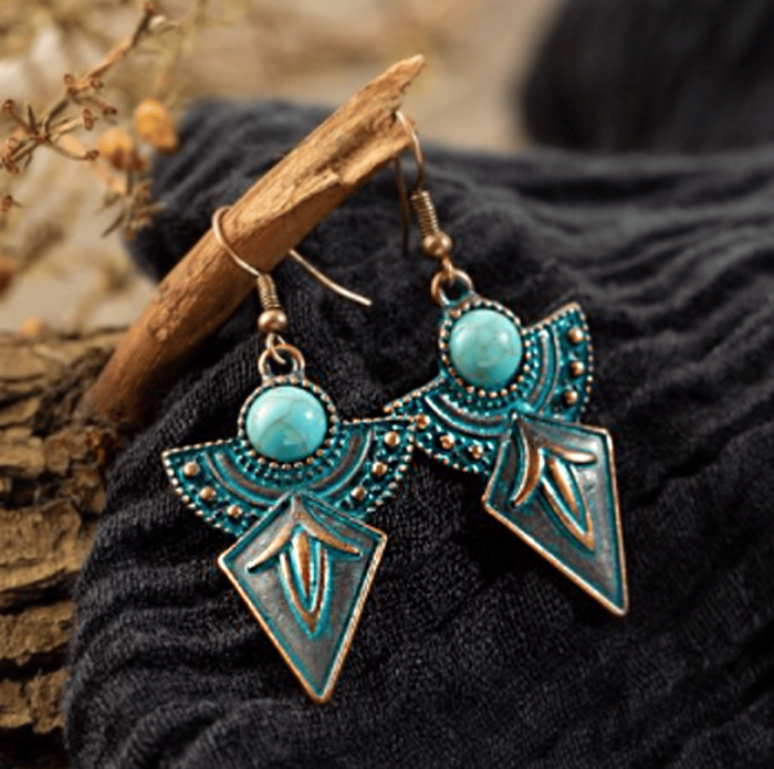 Boho-Chic Turquoise Dangle Earrings - Image 2