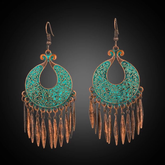 Bohemian Vintage Oxidized Green Dangle Earrings - Image 6