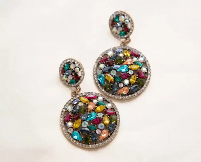 Women's Ethnic Glitter Glam Earring cyrstal Champagne , Multi No-212 Metal Drops & Danglers - Image 4