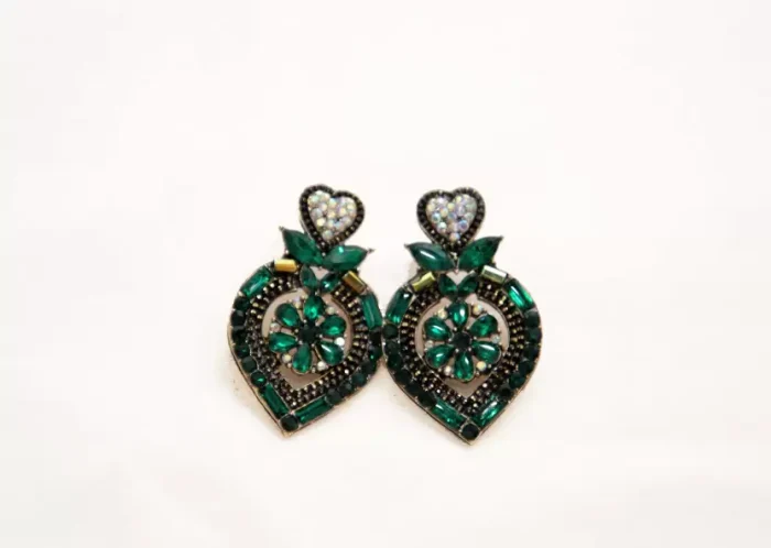 Women's Ethnic Glitter Glam Earring cyrstal Silver , Green , Champagne No-215 Metal Stud Earring