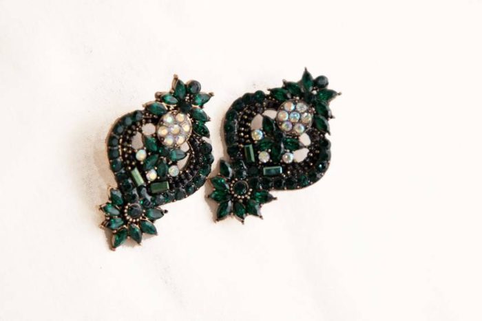 Women's Ethnic Glitter Glam Earring cyrstal Green No-218 Metal Stud Earring - Image 2