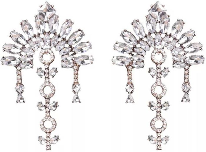 Women's Ethnic Glitter Glam Earring cyrstal Silver No-220 Metal Drops & Danglers