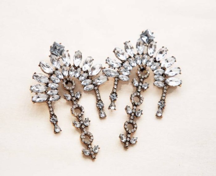 Women's Ethnic Glitter Glam Earring cyrstal Silver No-220 Metal Drops & Danglers - Image 2