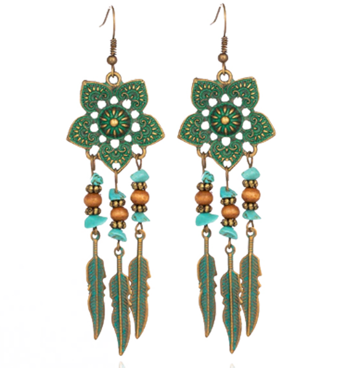 BOHO VINTAGE Feather Dangle Earrings - Image 2