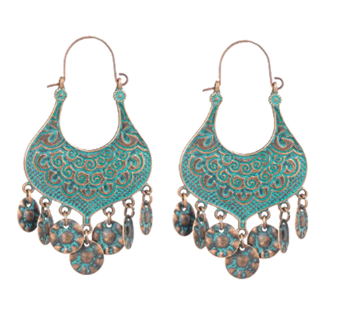 Vintage Boho Crescent Dangler Earrings – Antique Charm with a Touch of Turquoise - Image 5