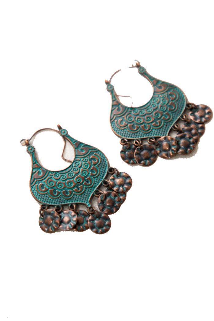 Vintage Boho Crescent Dangler Earrings – Antique Charm with a Touch of Turquoise - Image 2