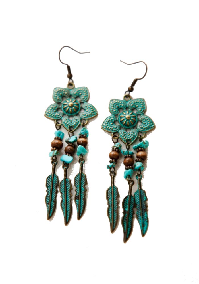 BOHO VINTAGE Feather Dangle Earrings - Image 3